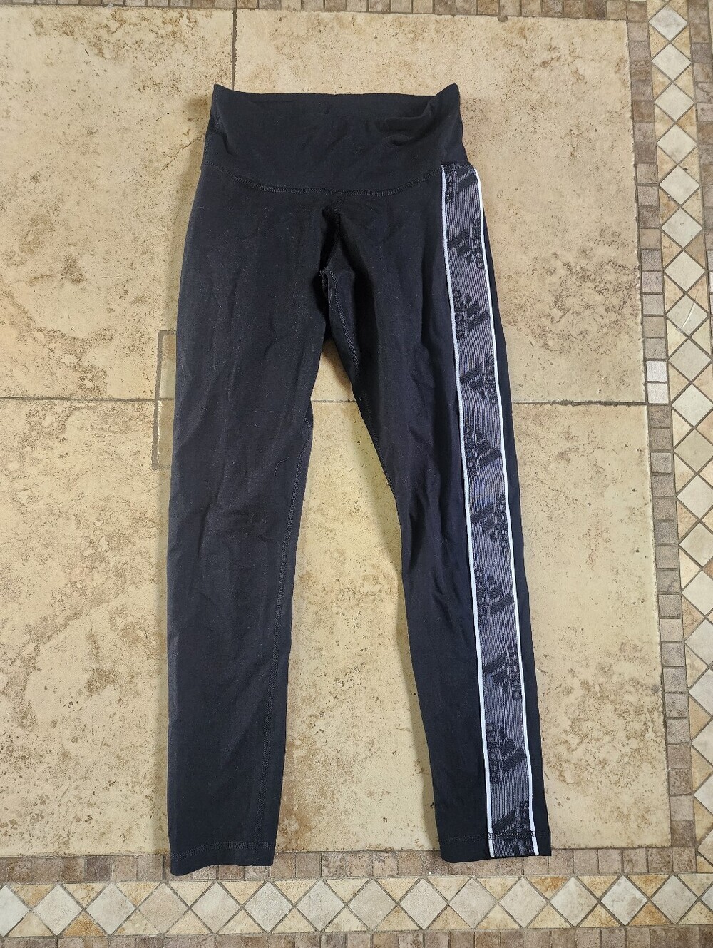 Womens Black Adidas Athletic Leggings with Side Stripe
